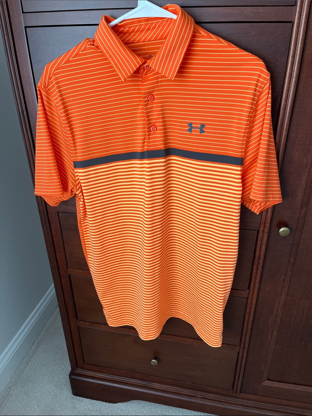 Under Armour Orange and Yellow Striped Men’s Polo with Black Accent